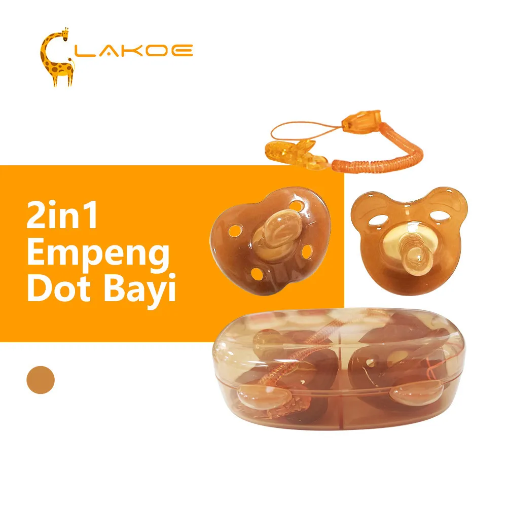 LAKOEOFFICIALMALL 3 in 1 Empeng Dot Bayi Silicone Pacifier Dengan Rantai Dan Kotak  0-3 Tahun