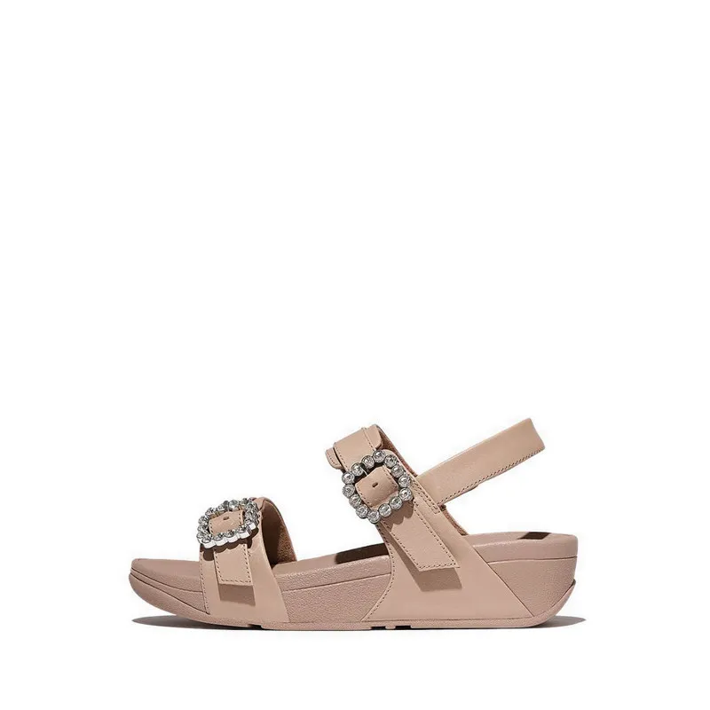 Fitflop Lulu Crystal-Buckle Leather Back-Strap Sandals - Classic Beige
