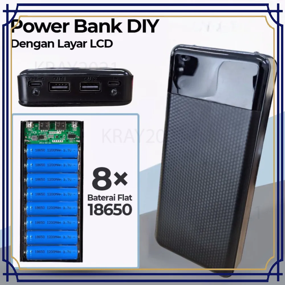 Power Bank DIY Case Dual USB Port 8 PCS 18650 Flat Top HP725