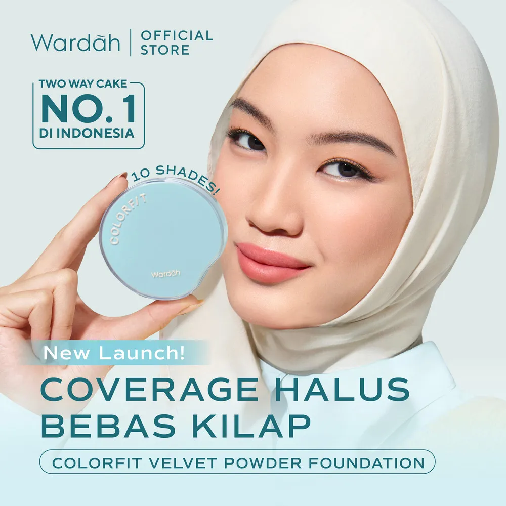 NEW! WARDAH TWC Colorfit Velvet Powder Foundation 11 g - Two Way Cake No 1 di Indonesia, Medium-to-High Coverage, Bedak Padat Tahan Lama 16 Jam Flawless Longlasting for All Skin Type, Breathable, Soft-Blur Cover, TWC Cushion Foundation Matte - Makeup