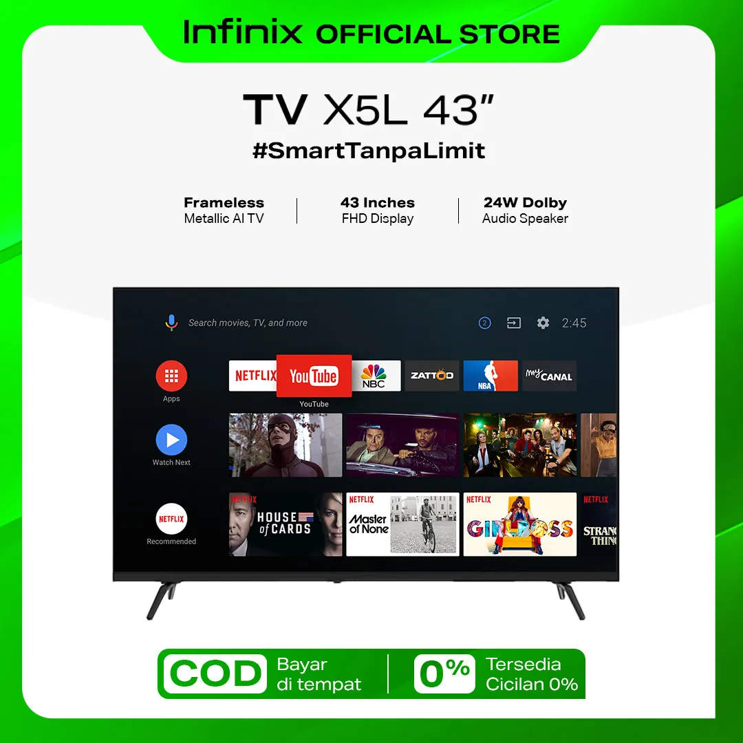 Infinix Smart TV X5L - 43" FHD Display - Android TV - Dolby Audio - Frameless - AI Voice