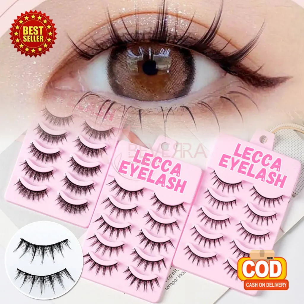 Bulu Mata Palsu Natural LECCA Eyelash Extension 3D Set 5 Pairs Lembut Korean Makeup Look LCB
