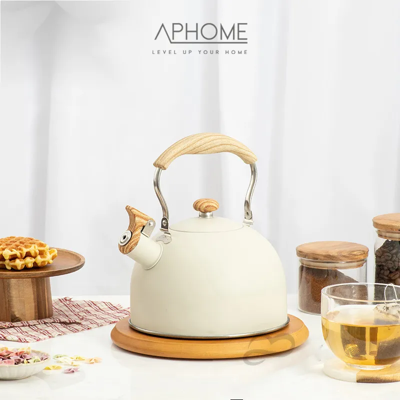 APHOME Teko Siul Air Panas 2,5L Korean Kettle Ceret Ketel Air Whistling Kettle Wooden Stainless Steel Aesthetic DIKA