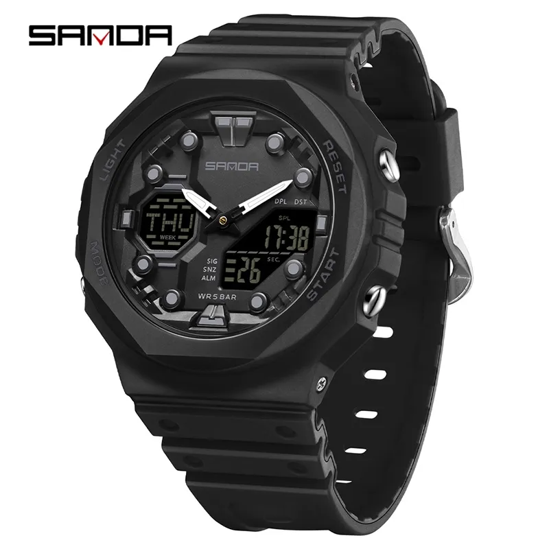 SANDA 6200 Jam Tangan Pria Wanita Digital Analog Sport EL Backlight Tali Rubber Anti Air