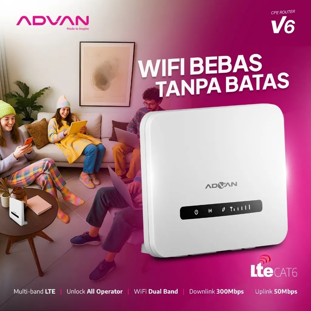 ADVAN CPE Router V6 CAT 6 Dual Band 5GHZ 4G LTE Unlock All Operator Up to 64 User Stabil & Cepat - Garansi 1 Tahun