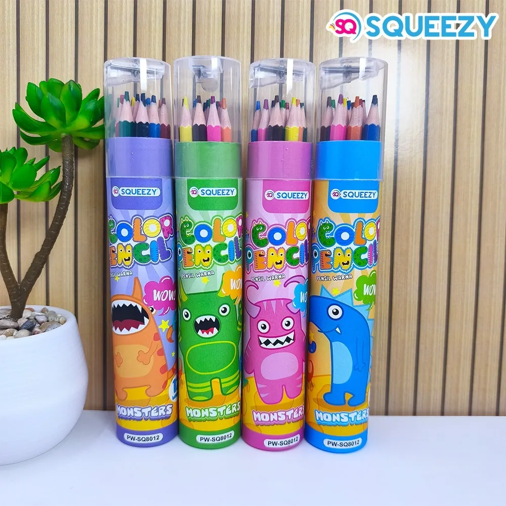 Pensil Warna Tabung Squeezy Fancy 1 Set 12 Warna Lengkap dengan Serutan