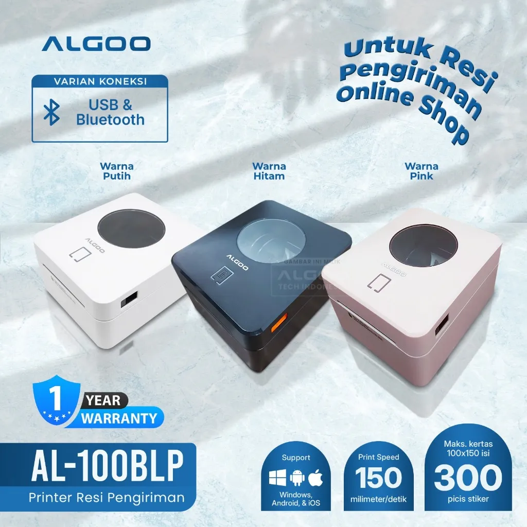 ALGOO Printer Barcode AL-100BLP Cetak Resi Stiker USB-Bluetooth