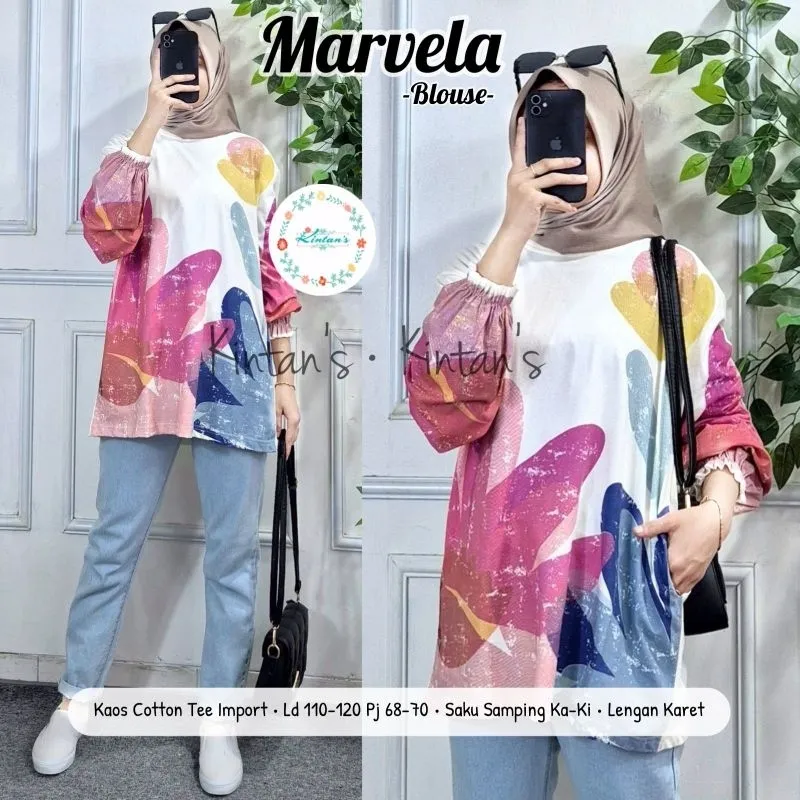 MARVELA BLOUSE • FARYANA TOP • GARDEN FLOWER TOKYO RADIO KAOS SUJU OVERSIZE BETTER BLOUSE KAOS COTTON PRINT IMPORT OVERSIZE JUMBO KOREAN STYLE