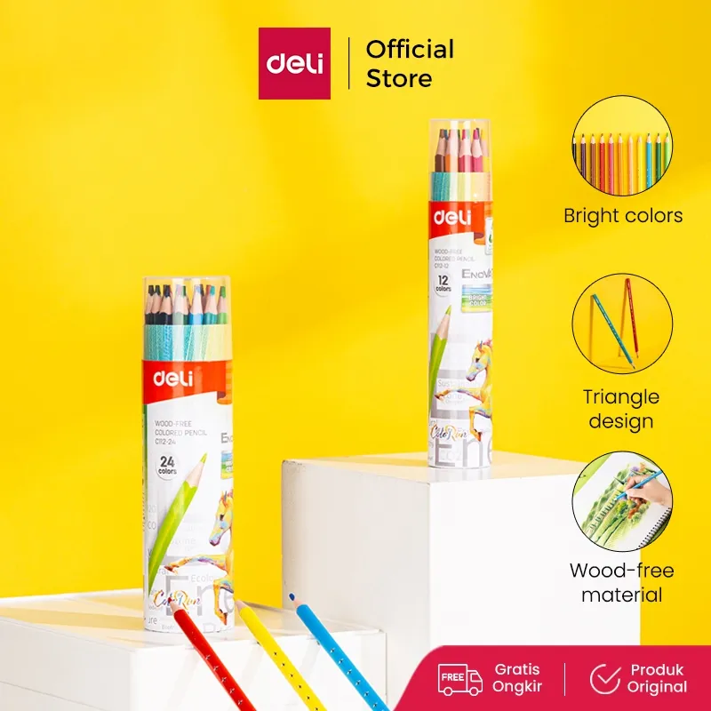 Deli Pensil Warna / Colored Pensil 12 24 Warna Sangat Terang EC112