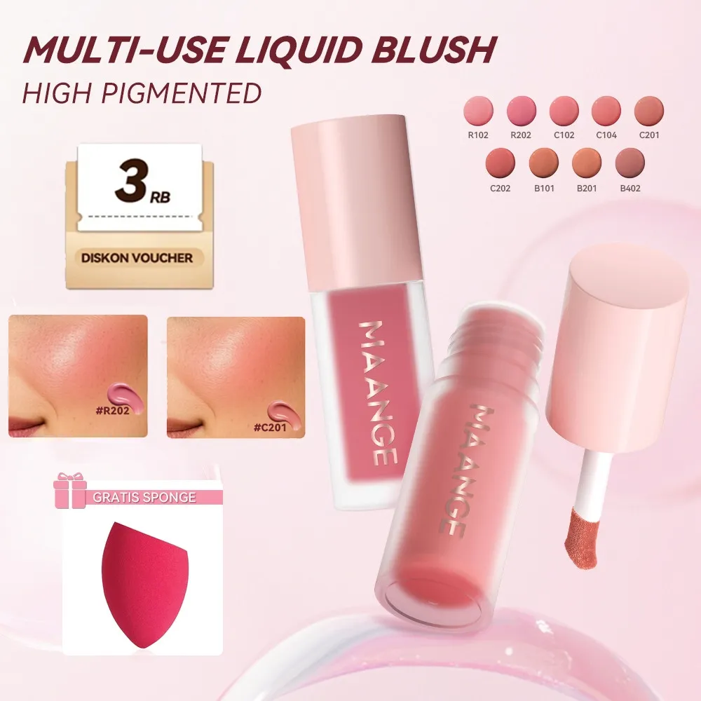 [FREE SPONS] Liquid Blush On - High Pigmented Ringan Moisturizing Smudgeproof Perona Pipi 3 In 1 Lip, Cheek, & Eye 9 Warna Cream Blush On All Skin Tones MG-F04
