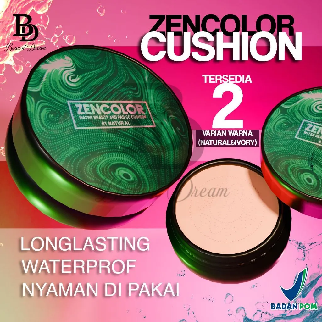 ZENCOLOR CUSHION BB & CC CREAM FOUNDATION [BPOM] NATURAL WATERPROOF