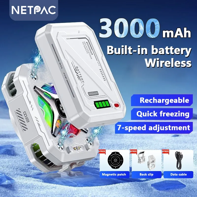 NETPAC Wireless Fancooler TH10 Magnetic Funcooler 3000mAh Battery | RGB LED | Ultra-Quiet| 7-Level Cooling | Compatible with All Phone
