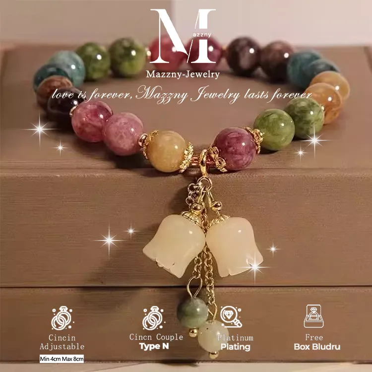 Mazzny Gelang Giok Warna-Warni Bunga Lily-of-the-Valley Baru Gelang Kalung Lonceng Angin Wanita Gaya Korea Minimalis Perhiasan Anti Karat