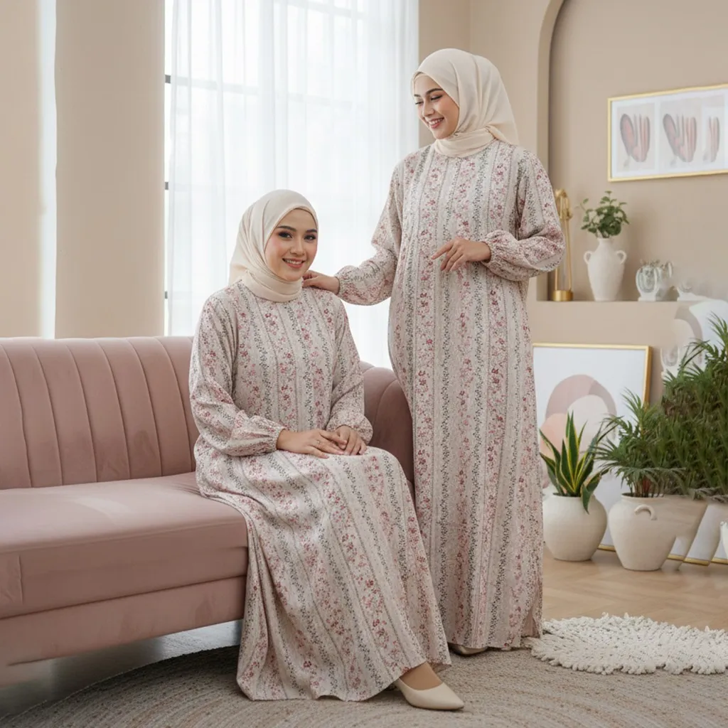 Daster Dress Gamis Lengan Panjang Motif Kekinian Bahan Rayon Grade A Busui Resleting Depan