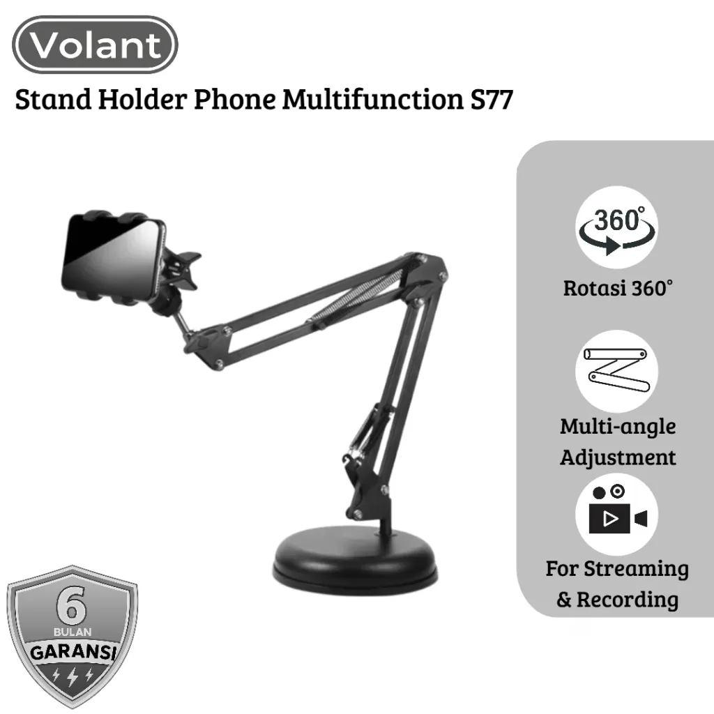 VOLANT Stand Phone Holder Meja Broadcast Streaming Youtube Tiktok Vlogger Multifungsi Bracket S77 Stand HP Meja 360 Derajat Holder Serbaguna / Stand Handphone / Dudukan HP / Lazypod Tablet Tripod HP