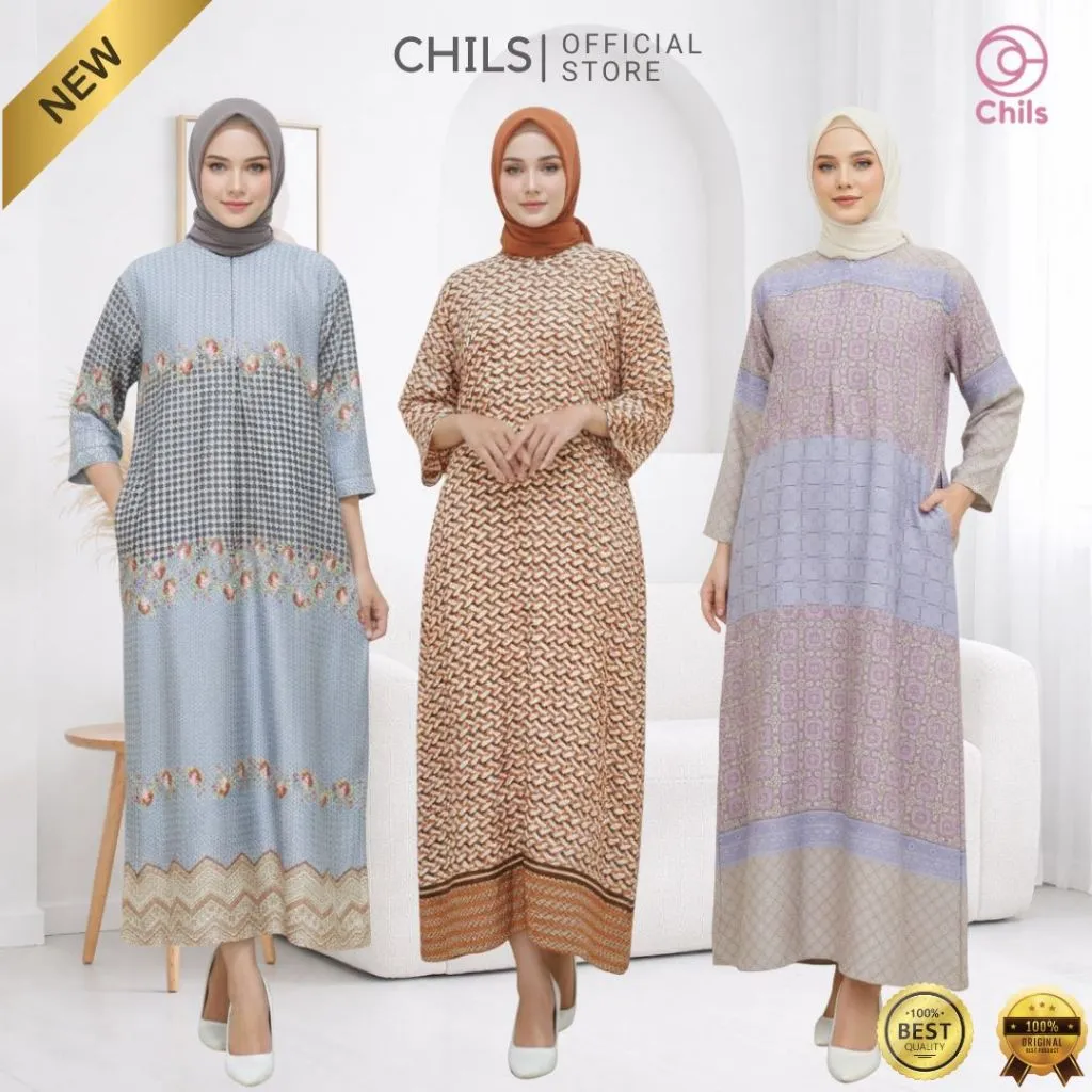 Chils Daster Dress Motif Mewah Lengan 3/4 Jumbo dan Standar Busui Rayon Premium Fashionable Stylish