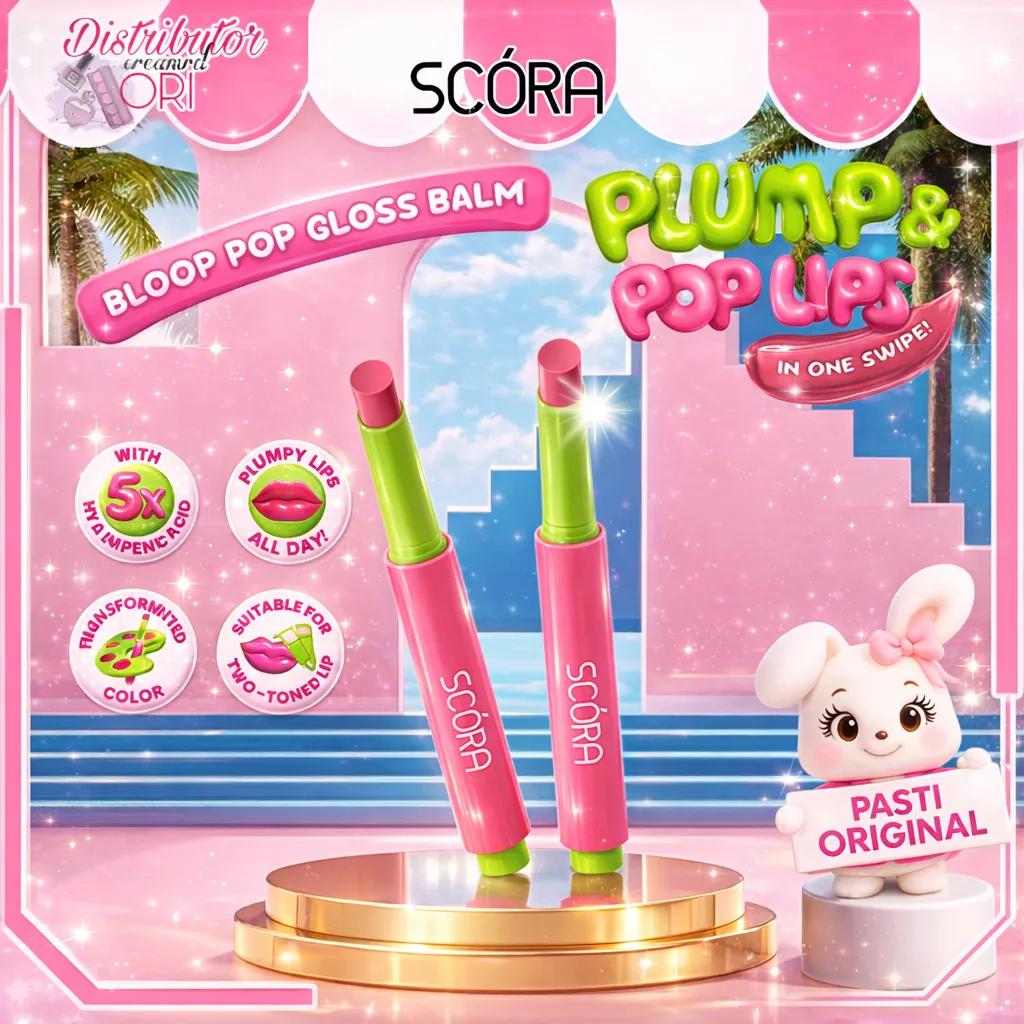 SCORA Bloop Pop Gloss Balm 2 gr Plump Lips / Maple Drizzle / Strawberry Mochi / Cherry Pie | Distributor Cream Ori