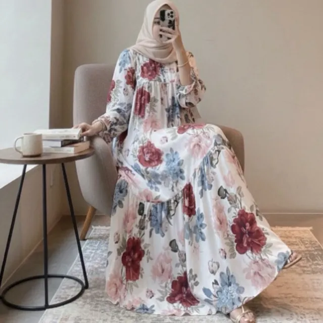 GAMIS arsyi Raniastyle gamis lengan balon gamis rayon premium lengan smok dress wanita muslim panjang ibu menyusui motif nyaman katun adem