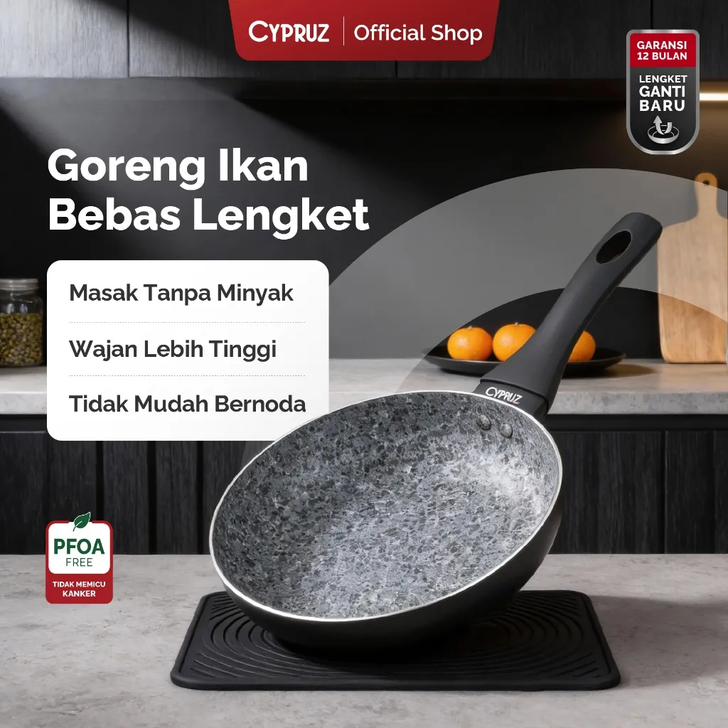 Cypruz Wajan Penggorengan Anti Lengket Aman Fry Pan Premium Black Featherlight Series