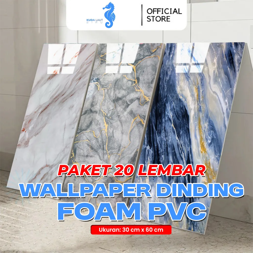 PAKET 20 LEMBAR HARGA PABRIK Wallpaper Dinding Vinyl Marmer Granit 30x60cm Stiker Keramik Anti Air