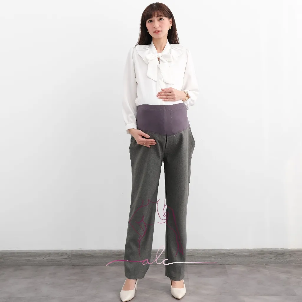 IWEARALICE Celana Hamil Bahan Kantor Premium Kantong Perut Karet Jumbo Big Size