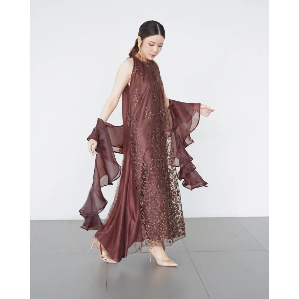 NAMELIS Belle Twirly Scarf | Veil Shawl Scarf Organza Model Twirl Mewah Anggun Elegan untuk Aksesoris Dress Pesta