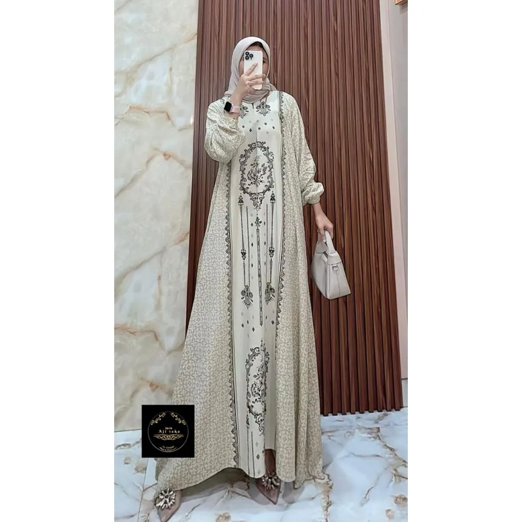 AJK - Gamis Dress Nabila Terbaru Lebaran 2026 Bahan Rayon Premium Adem Tebal Nyaman Dipakai