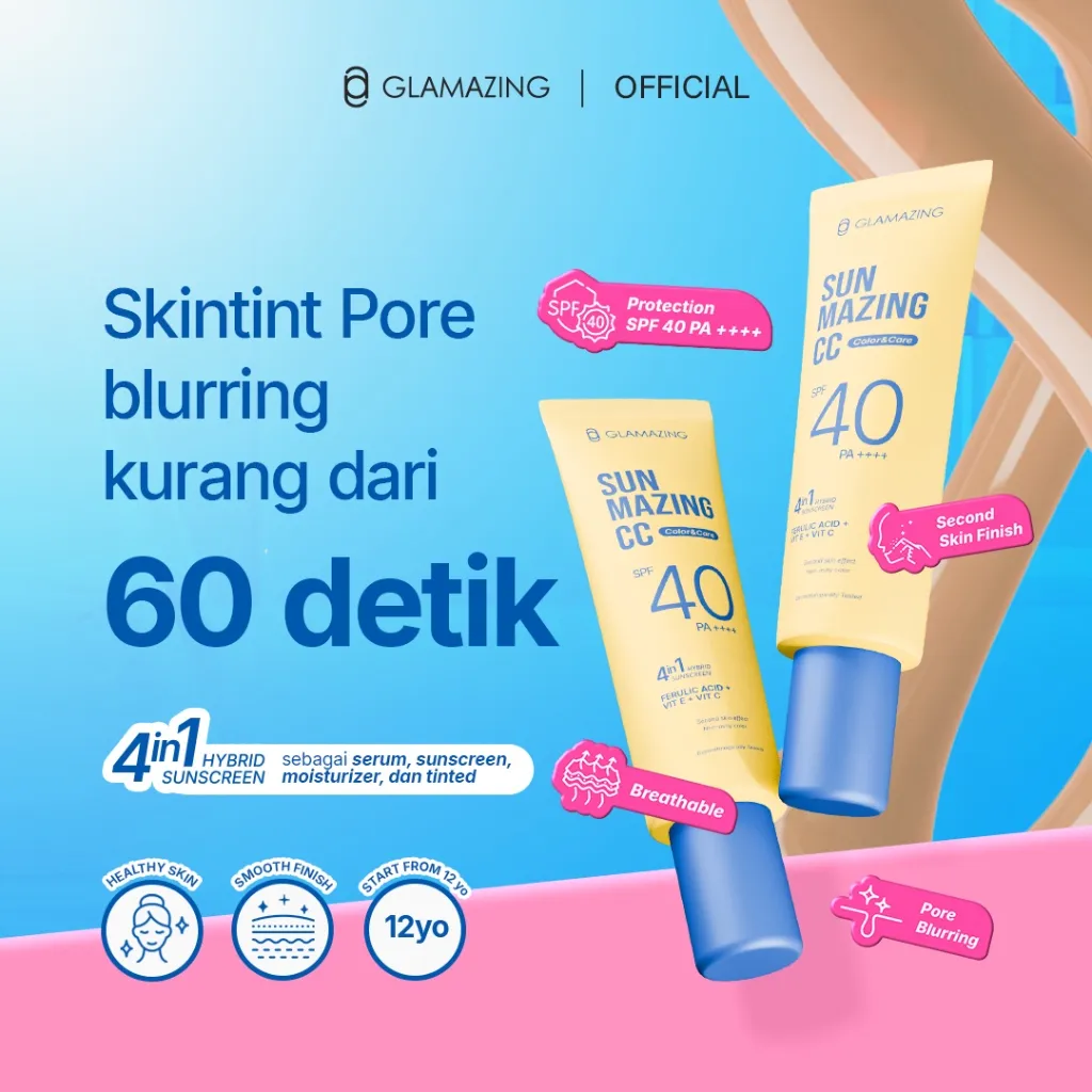 GLAMAZING - [NEW LAUNCHING] Sunmazing CC Tinted Sunscreen SPF 40 PA++++ dengan Ferulic Acid Vitamin C E Centella & Licorice Extract untuk Perlindungan UVA UVB dan Mencerahkan Kulit