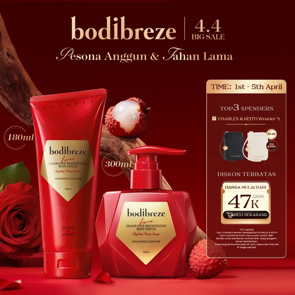 Bodibreze Leona Fragrance Brightening Body Serum 180ml/300ml | Body Lotion Whitening Body Cream Pemutih Body Butter Brightening Softening Smoothing Hydrating Skin Floral Woody Leci Mawar Vanila Cashmeran Long-Lasting Fragrance With 99% Pure Niacinamide