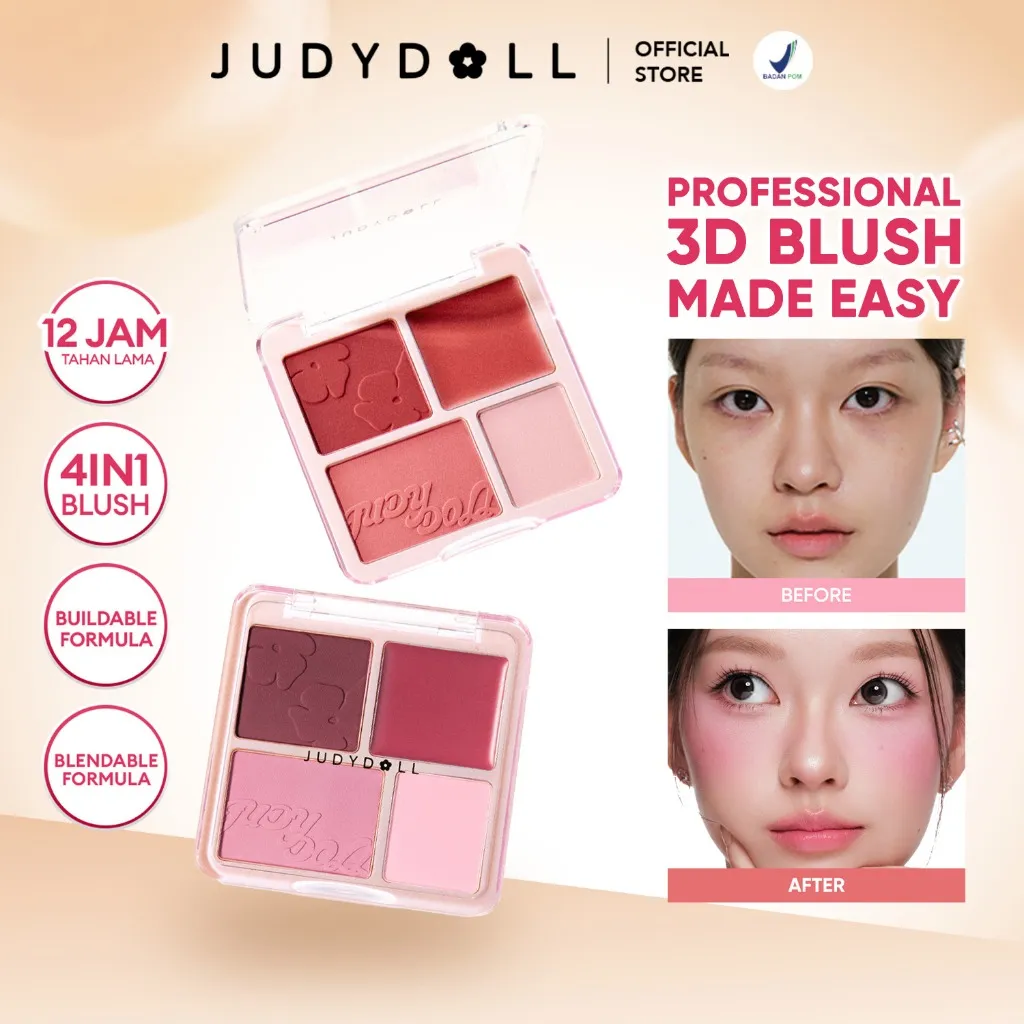 (MUST HAVE) Judydoll All In One Blush & Highlight Powder Palette - 9gr (Multifungsi Blush On Palette Yang Mudah Digunakan Untuk Hasil Natural & Tahan Seharian)