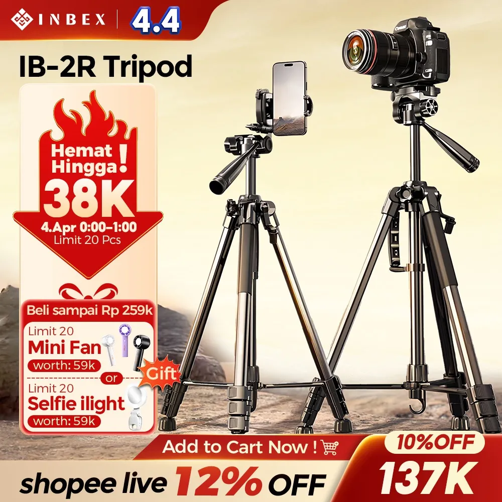 INBEX IB-2R 170CM Tripod Kamera Hp Bluetooth Remote Aluminum Tripot Holder Konten Tongsis Video Tripod