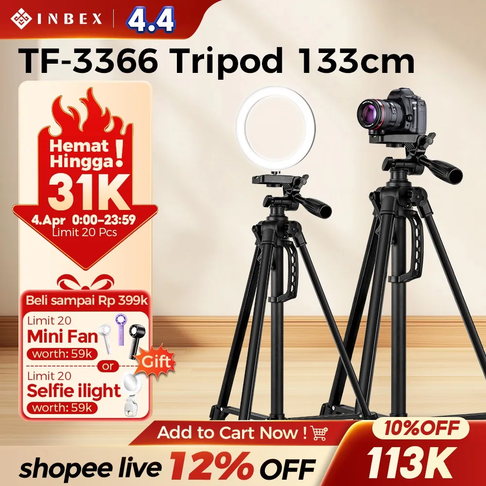INBEX TF-3366 133CM Tripod Remote Tripot handphone Photography Kamera cellphone 133CM Tripod Camera vlog