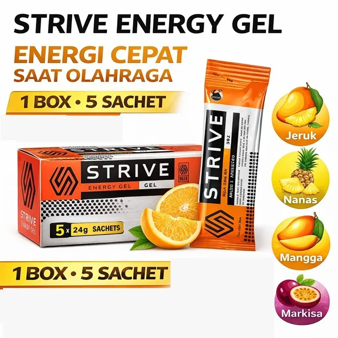 STRIVE Energy Gel 24g 1 Box Isi 5 Sachet Booster Tenaga Lari Sepeda Hiking Endurance BPOM Halal