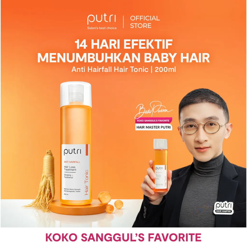 [KOKO SANGGUL'S FAVORITE] Putri Anti Hairfall Hair Tonic 200mL | Anti Rambut Rontok, Hair Loss | Tonik Rambut Wangi Tahan Lama & Rambut Badai | Dengan Ekstrak Ginseng | Tonik Memperkuat Akar Rambut | Hair Tonic Local, Murah, BPOM | Perawatan Kulit Kepala