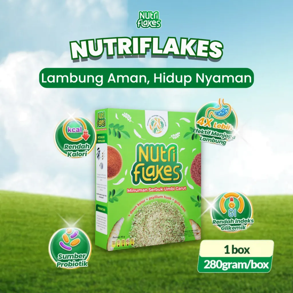 Nutriflakes Sereal Umbi Garut Obat Atasi Maag, Gerd, dan Asam Lambung 1 Box
