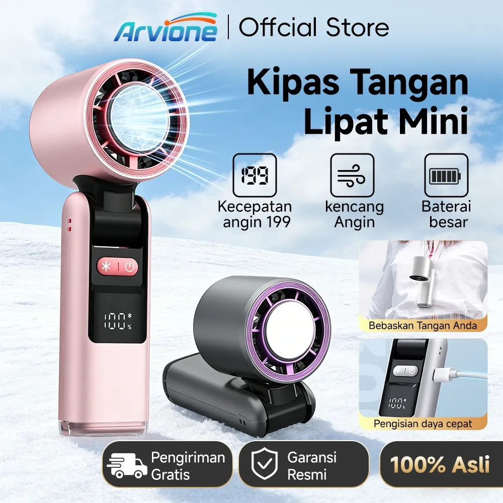 [TOP 1] ARVIONE K801 Kipas Berkecepatan Tinggi Pendingin Semikonduktor Portabel 199 Tingkat Kecepatan Angin Layar LED Kipas Lipat