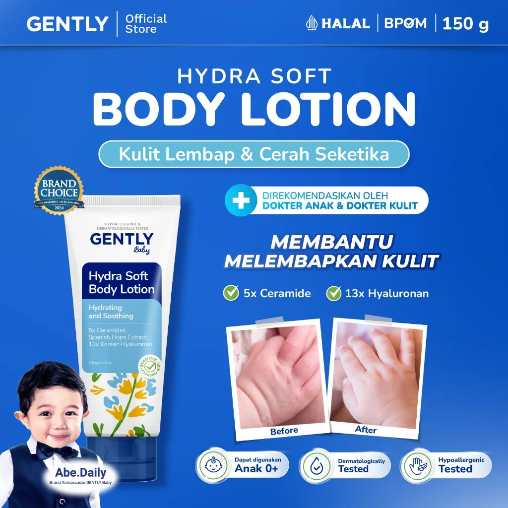 Hydra Soft Body Lotion 150gr | Body Lotion Moisturizer Bayi dan Anak | 5x Essential Ceramide + 13x Korean Hyaluronan | Lotion Anak Untuk Kulit Kering dan Sensitif