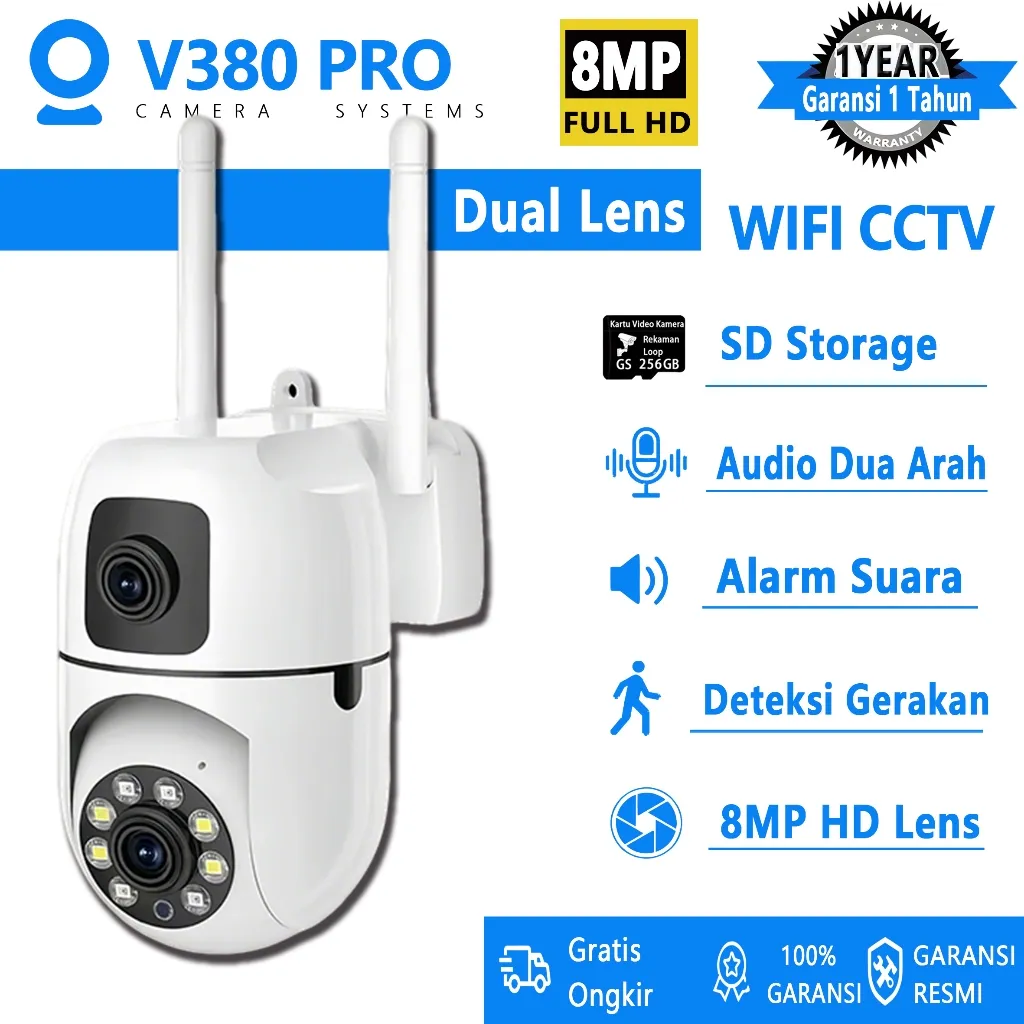 V380 Pro CCTV Lampu Dual Lens Kamera HD 8MP Smart Wifi Two Way Audio Motion Detection Security Kam