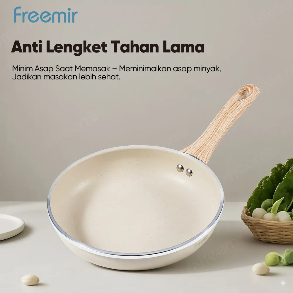 Special freemir Frypan Granite Anti Lengket 16/20/24cm Wajan Penggorengan Serbaguna Gagang Kayu