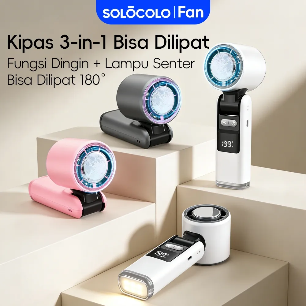 SOLOCOLO  K801 Kipas Genggam Portabel Lipat 3-in-1 Pendingin Semikonduktor Dengan Tampilan Digital LED Kompres Es 199 Level Kecepatan