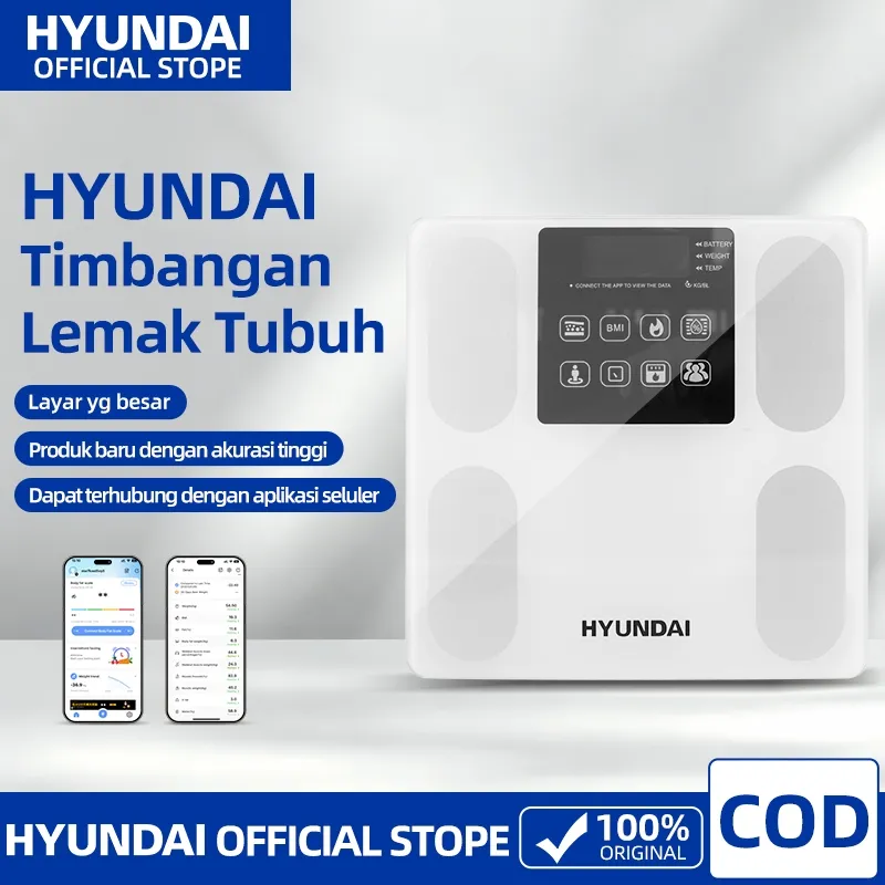 HYUNDAI Timbangan Elektronik Badan Digital Smart Body Fat Scale Kaca BMI Monitor