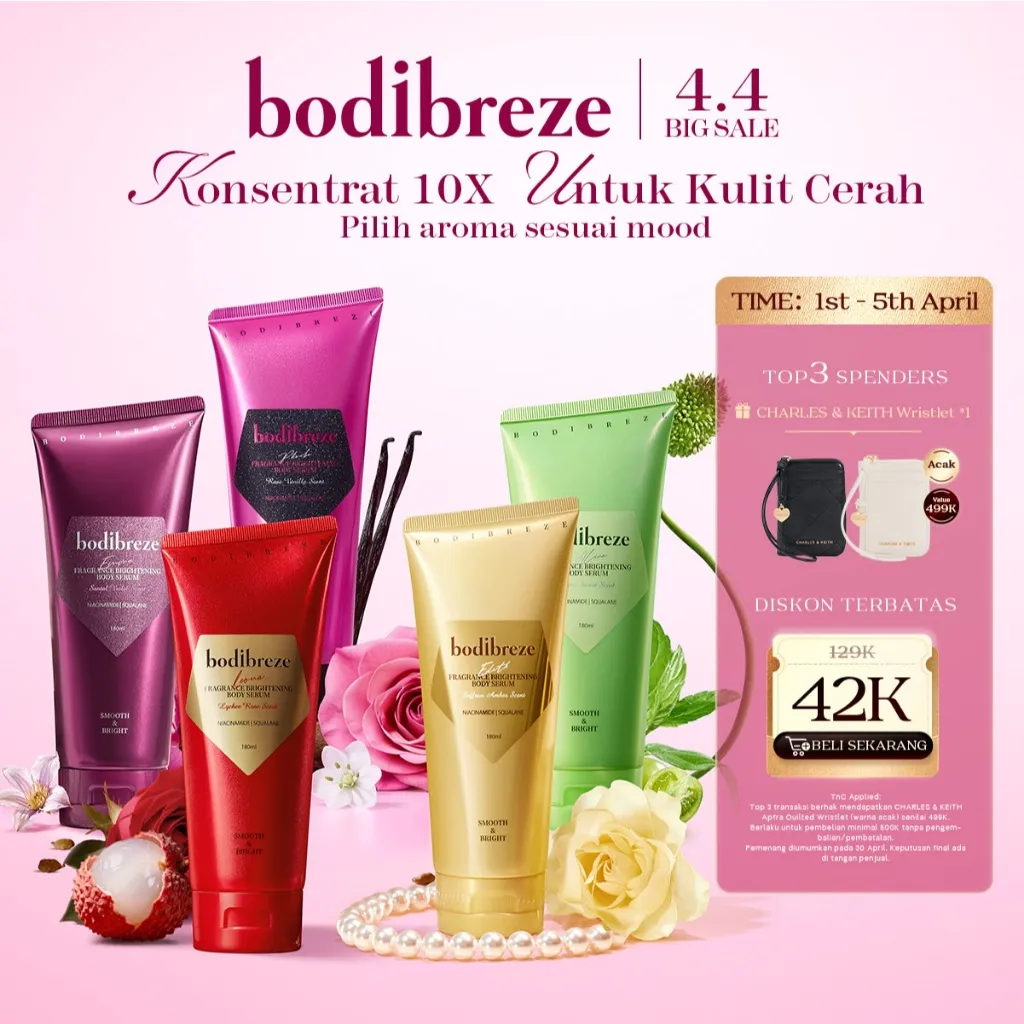 Bodibreze Nikmati 5 Aroma Parfum Pilihan 180ml | Leona / Edith / Emma / Phoebe / Alice | Body Lotion Whitening Body Cream Pemutih Body Butter Brightening Softening Smoothing Hydrating Skin Long-Lasting Fragrance With 99% Pure Niacinamide
