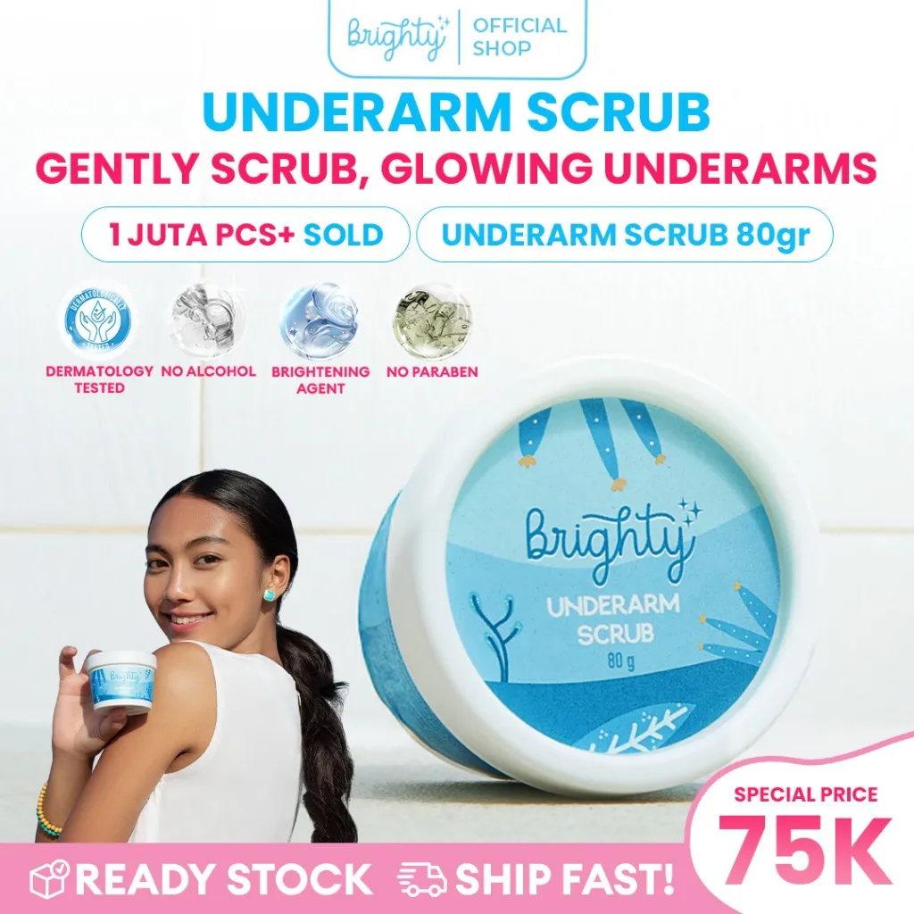 Brighty Underarm Scrub Microscrub Pencerah Ketiak Selangkangan Lipatan Hitam Permanen Eksfoliasi Kulit Mengurangi Kerutan Dan Garis Halus Scrub Tubuh Bpom