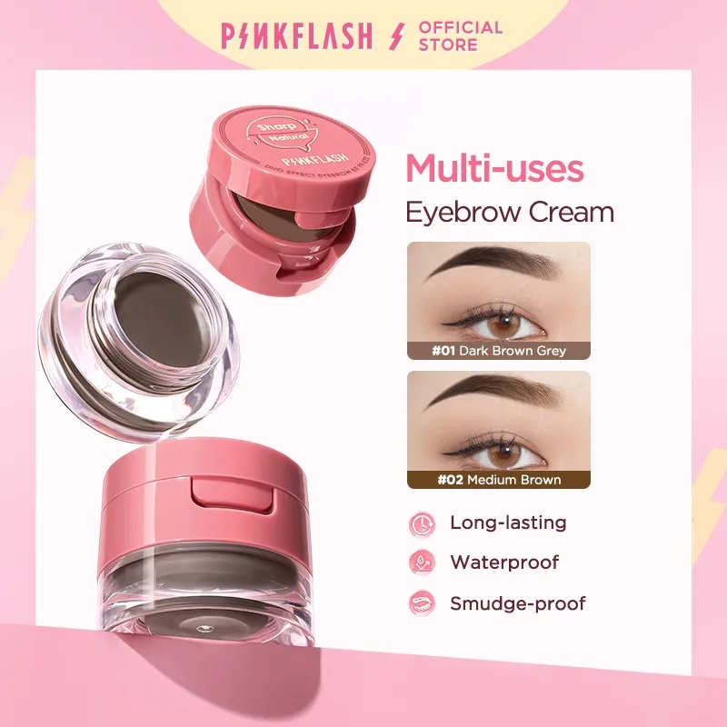 PINKFLASH 2-in-1 Eyebrow Cream & Powder Gel pomade kosmetik alis Tahan air Tahan lama Multi-uses