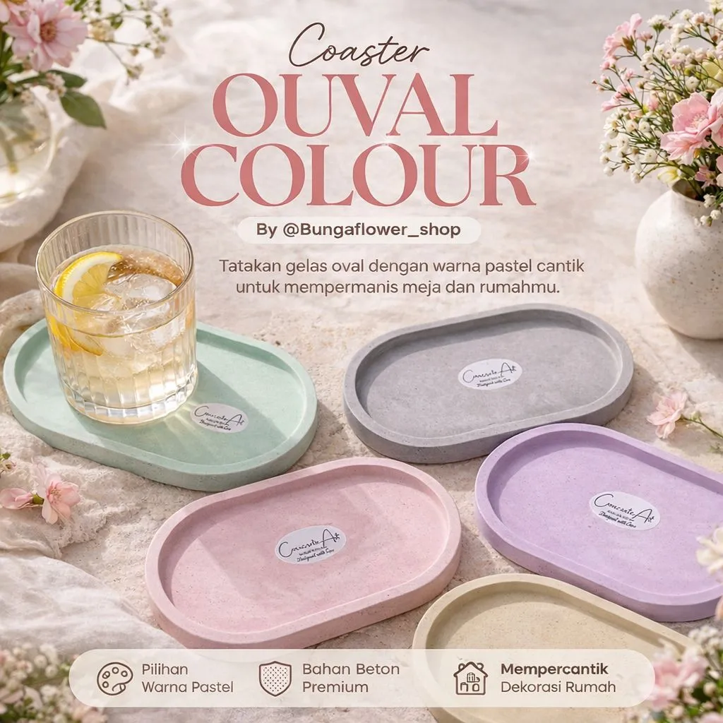 [ PROMO TERMURAH ] COASTER OUVAL - BERGARANSI 100% !! Concrete Art | Coaster Tatakan Gelas Ouval | Coaster Bulat Colour Aesthetic | Tatakan Serba Guna | Tray | Bergaransi! Souvenir Gift Murah Properti foto Tatakan Serap Air Props fotografi