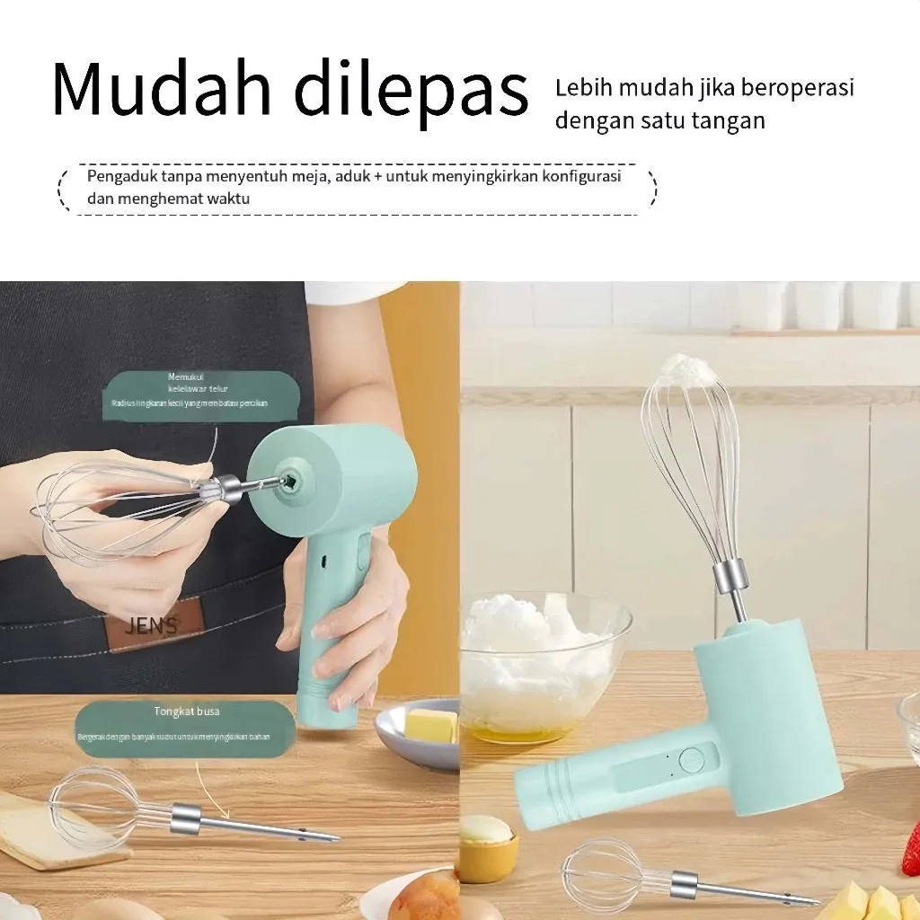 Mixer elektrik 3 kecepatan yang dapat diatur, mixer tangan tanpa kabel, mixer adonan kue elektrik