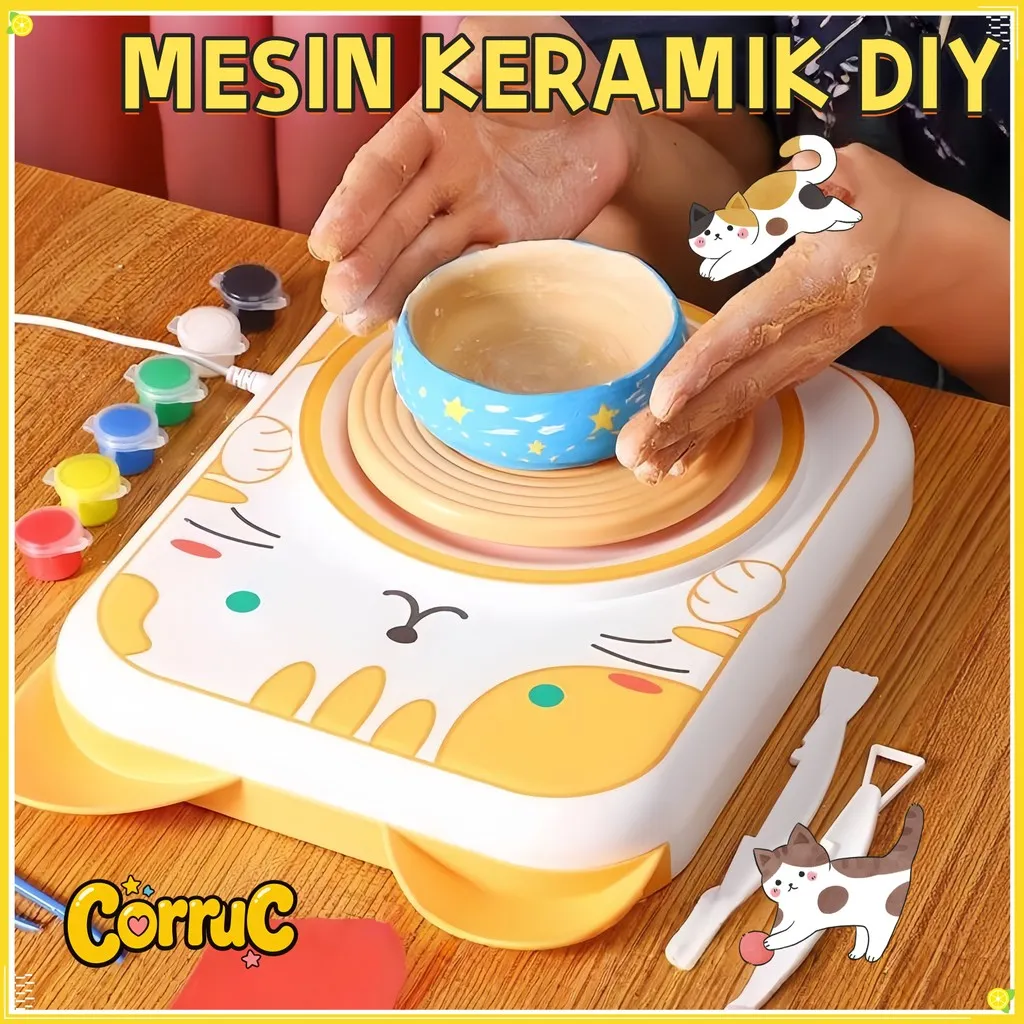 Clay Pottery Mesin/Pottery Wheel Mainan Anak Diy Tembikar-Keramik Tanah Liat Mainan Putar Tanah Liat Anak/Wheel Kerajinan Anak-Anak/Mainan Anak Edukasi Usia Dini Mainan Putar Tanah/DIY Hadiah Kado Ultah
