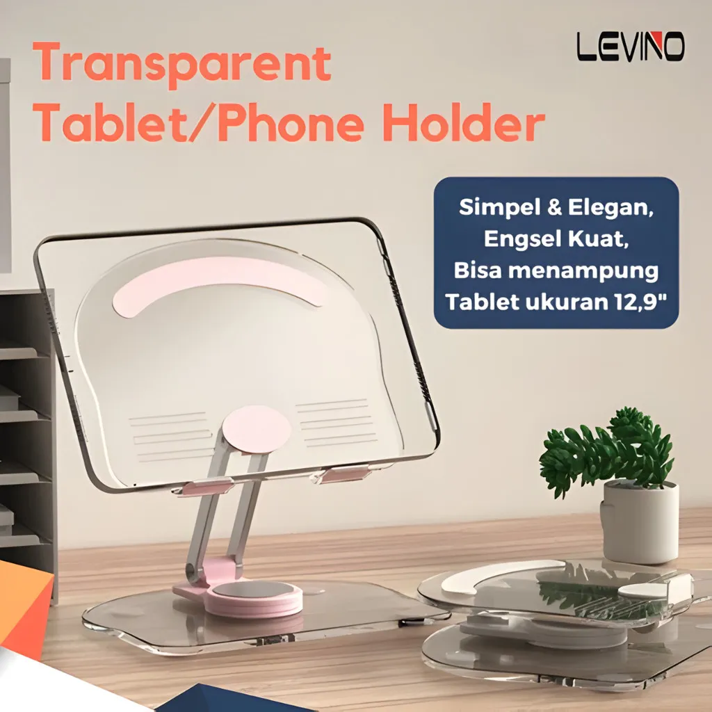 Multi Function Stand Tablet Phone Holder 360 Rotate Transparan Acrylic For Tablet/SmartPhone Universal Anti Slip