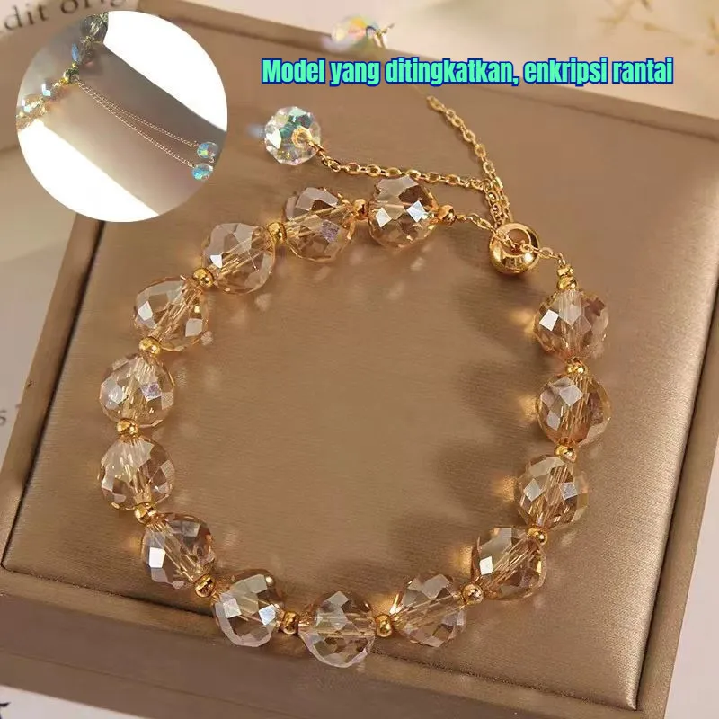 Gelang Anyam Kristal Elegan Bracelet Wanita Simpel Gelang Pelajar Minimalis Perhiasan Tangan Stylish​