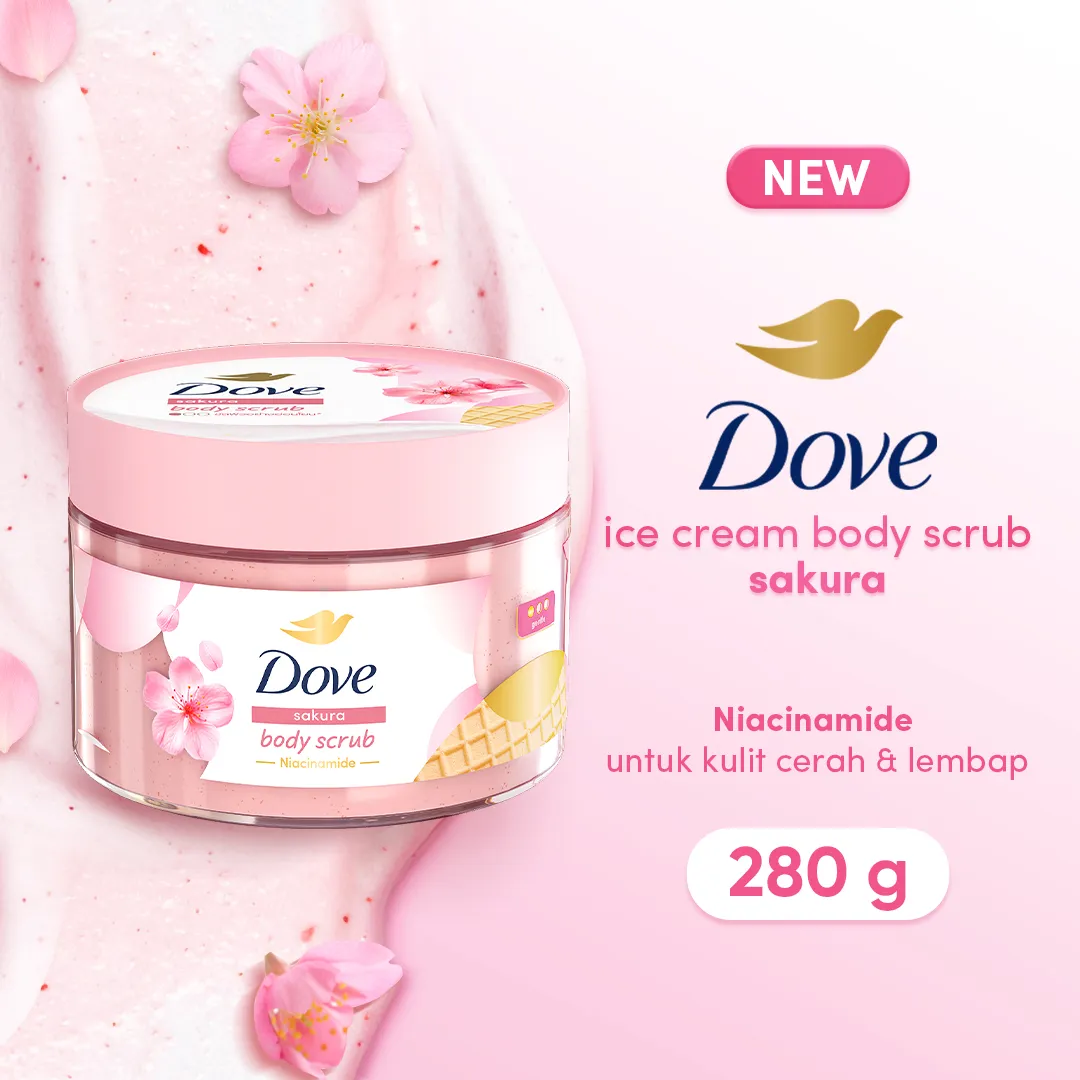[NEW!] Dove Ice Cream Body Scrub Sakura Radiant Glow Niacinamide 280G - Lulur Badan untuk Mencerahkan dan Melembabkan Kulit